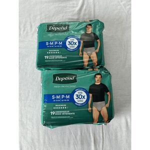 Depend Adult Incontinence Underwear for Men Size S-M, Lot of Two, OdorBlock